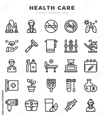 Simple Set of HEALTH CARE Related Vector Lineal Icons.
