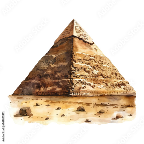 Great Pyramid of Giza watercolor on a white background