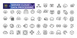 Server Cloud computing and data processing icon set, cloud services, server, cyber security, digital transformation. Outline icon collection.
