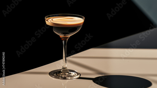 Classic Espresso Martini Cocktail on Dark Background with copy space