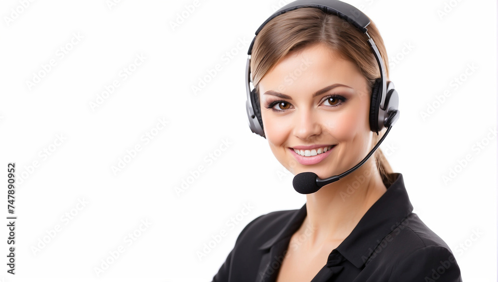 Customer service operator woman with headset, isolated on white background Customer service operator woman with headset, isolated on white background