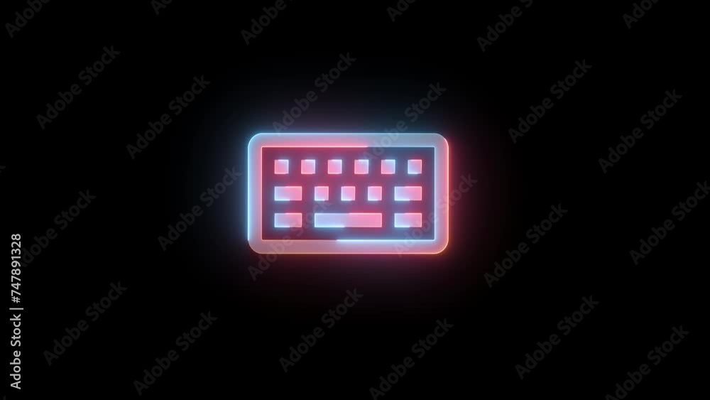 Neon classic keyboard icon brown cyan color glowing animation black background Neon classic keyboard icon brown cyan color glowing animation black background
