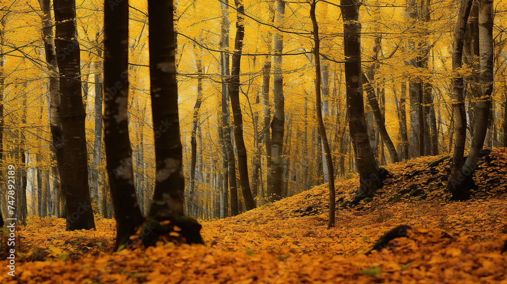 autumn forest with golden leaves