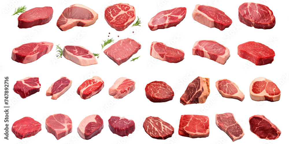 Collection of beef steak isolated on a white background as transparent PNG Collection of beef steak isolated on a white background as transparent PNG