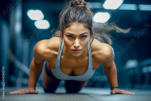 Young sporty woman doing exercise at the gym