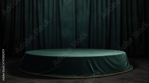 Elegant Empty Emerald Green Velvet Drapery Podium Background