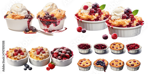 Collection of berry cobbler isolated on a white background as transparent PNG