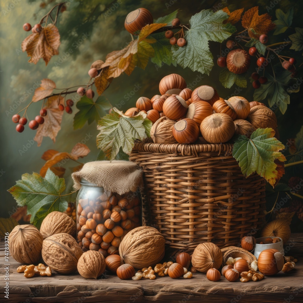 walnuts and hazelnuts still life