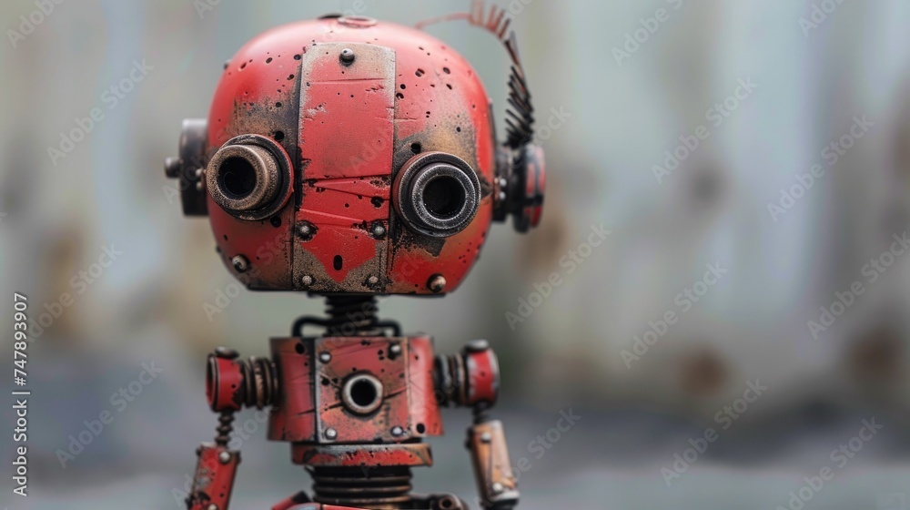 Fototapeta premium Old battered mini robot with old old technology, they are already rusty. Generative AI