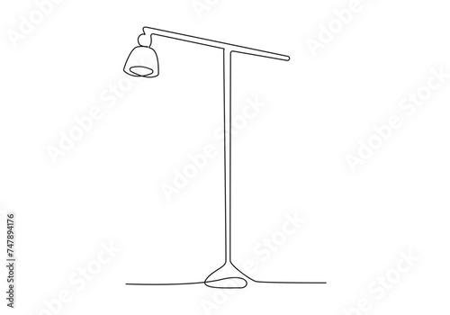 One continuous line drawing of loft floor lamp, editable stroke vector illustration.