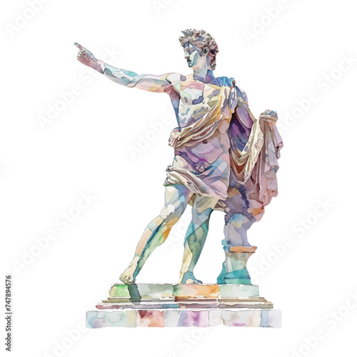 Statue of the god Helios of Rhodes, watercolor on white background.