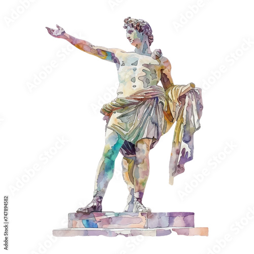 Statue of the god Helios of Rhodes, watercolor on white background.