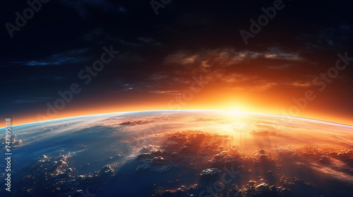 Planet Earth with a spectacular sunset Earth Sunrise from Space © nahij