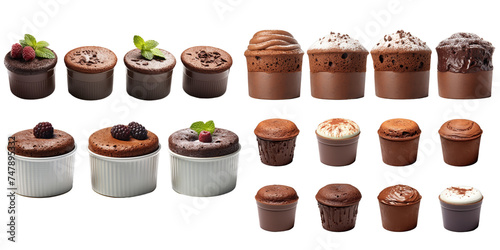 Collection of chocolate souffle isolated on a white background as transparent PNG photo