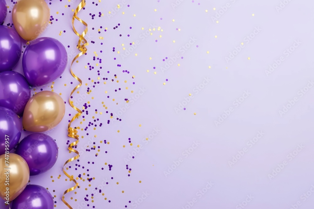Balloons with confetti. Background template design with helium balloons for Party for Birthday and anniversary celebration, carnival. weddings and valentine's day and international women's day