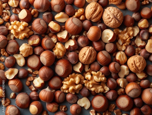 food background hazelnut closeup top view