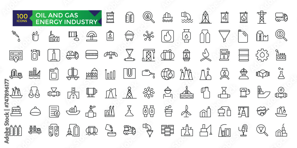 Oil and gas energy industry icon set. thin line web icon set. Outline icons collection. Simple vector illustration.