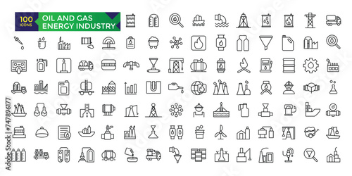 Fototapeta Naklejka Na Ścianę i Meble -  Oil and gas energy industry icon set. thin line web icon set. Outline icons collection. Simple vector illustration.