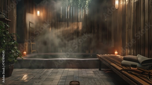 Hot steaming sauna in a spa. Relaxation place for relaxation and detoxification. Generative AI