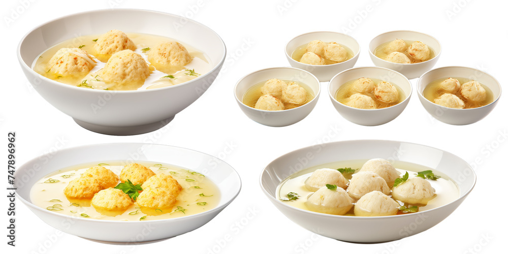 Collection of matzo ball soup isolated on a white background as transparent PNG Collection of matzo ball soup isolated on a white background as transparent PNG