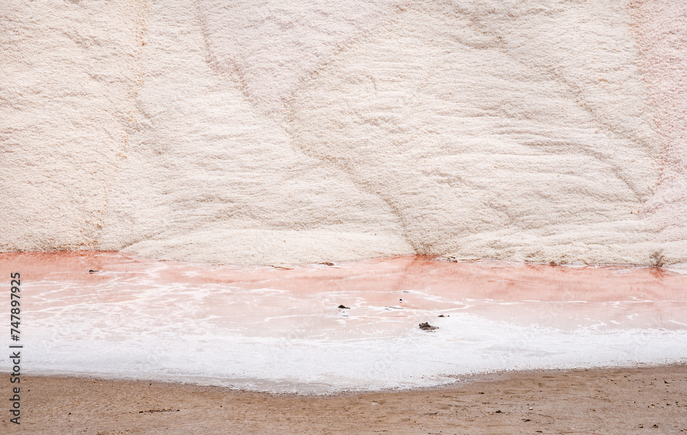 Pink salins d’Aigues-Mortes, Camargue, France. Europe's largest salt marshes Salin-de-Giraud, sea salt production.