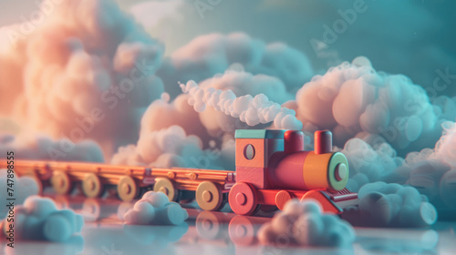 colorful Wooden Train toy on the cloud photo