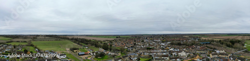 High Angle Ultra Wide Panoramic View of Arseley Town of England UK. The Footage Was Captured During Cloudy and Rainy Day of Feb 28th, 2024