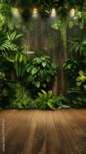 wooden floor and vertical garden background © dip