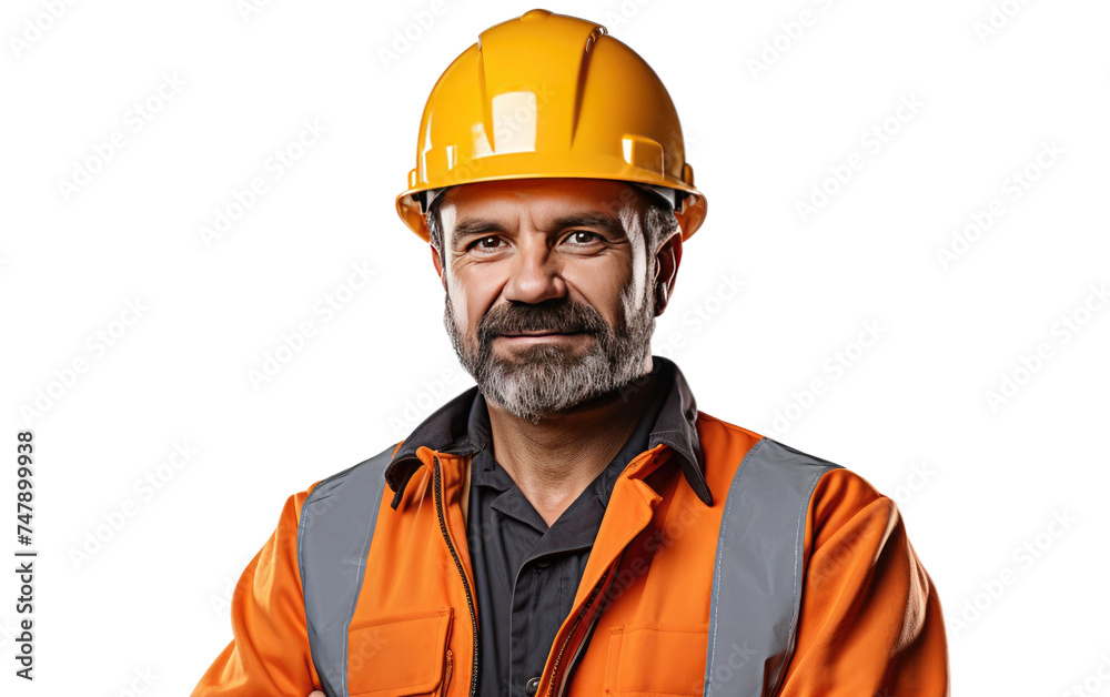 A man is seen wearing a bright orange safety vest and a yellow hard hat. He appears to be engaged in construction or road work, possibly ensuring safety protocols are being followed. A man is seen wearing a bright orange safety vest and a yellow hard hat. He appears to be engaged in construction or road work, possibly ensuring safety protocols are being followed.