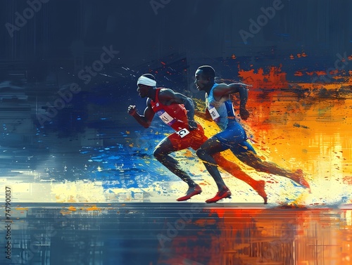 Dynamic Sports Race with Two Athletes in Action © DigitalDreamScapes