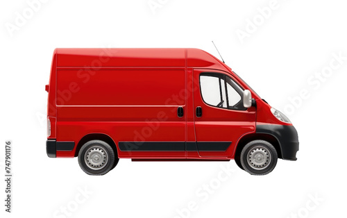 A red van is prominently displayed against a plain white background. The van appears clean and well-maintained, with its bright red color standing out against the neutral backdrop.