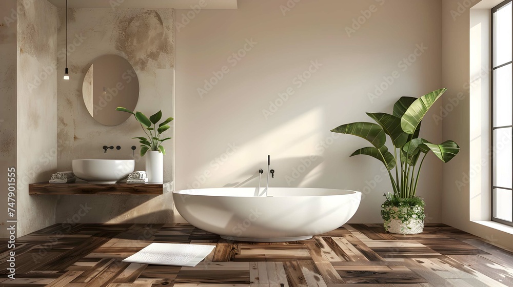 Fototapeta premium bathroom interior with bathtub and mirror
