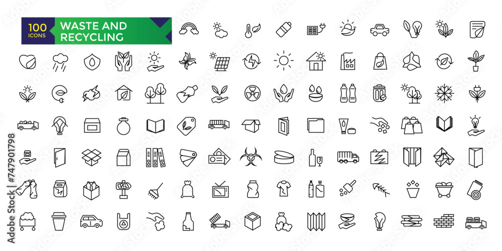 Waste and recycling line icons. Garbage disposal. Trash separation, waste sorting with further recycling Simple vector illustration.
