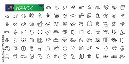 Waste and recycling line icons. Garbage disposal. Trash separation, waste sorting with further recycling Simple vector illustration.