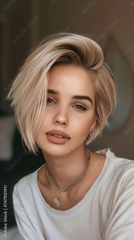 Pretty edgy hairstyle for women, short hair. Generative AI Pretty edgy hairstyle for women, short hair. Generative AI