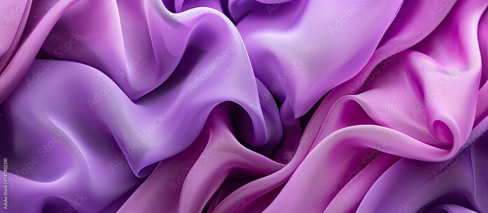 Fototapeta premium This close-up shot showcases a vibrant display of purple and pink fabric, highlighting the intricate details of the texture and colors. The rich hues create a visually striking and captivating
