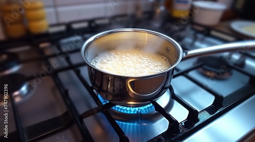 boiling milk in saucepan on the stove