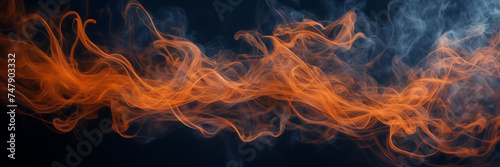Close-up image revealing the intricate dance of smoke tendrils in hues of tangerine and mahogany against a canvas of midnight blue. © Hans