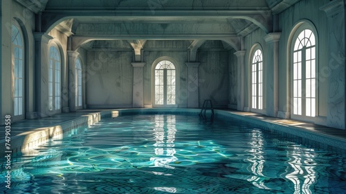 Swimming pool with a large pool where you can swim and train in peace. Generative AI © Dvid