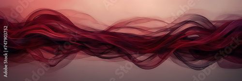 Abstract composition featuring intertwining ribbons of smoke in shades of ruby and garnet against a canvas of twilight hues.