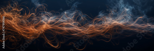Close-up image revealing the intricate dance of smoke tendrils in hues of copper and bronze against a canvas of midnight blue.