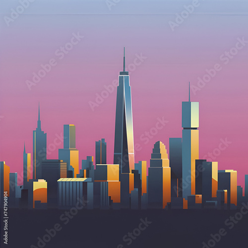 City square and skyline with high rising buildings wallpaper. AI generative image.