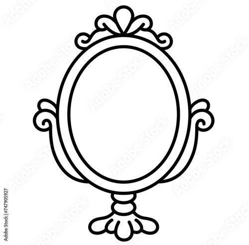cute kawaii vintage mirror coquette aesthetic outline decoration doodle illustration	
