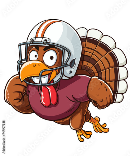 Thanksgiving Funny Turkey As Football Player Clipart, Cartoon Turkey wear football helmet, PNG Transparent Background