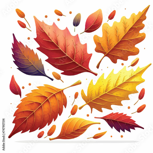 Elevate Your Designs with Vector Flat Autumn Leaves on White Background. Perfect for Seasonal Projects and Adding a Touch of Nature. 