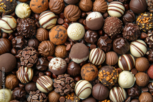 Tasty assorted chocolate sweets background