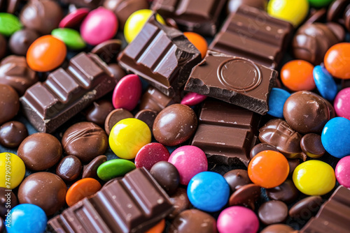 Assorted tasty chocolate candies background