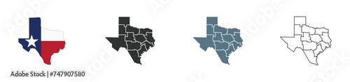 Texas map icon set, Map of Texas with regions, vector illustration EPS 10