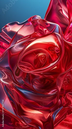 a close-up portrait of a radiant ruby red rose in full bloom, emphasizing its vibrant and captivating presence..