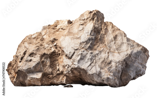 A single rock placed on a plain white background. The rock has a smooth surface and irregular shape, casting a subtle shadow underneath.